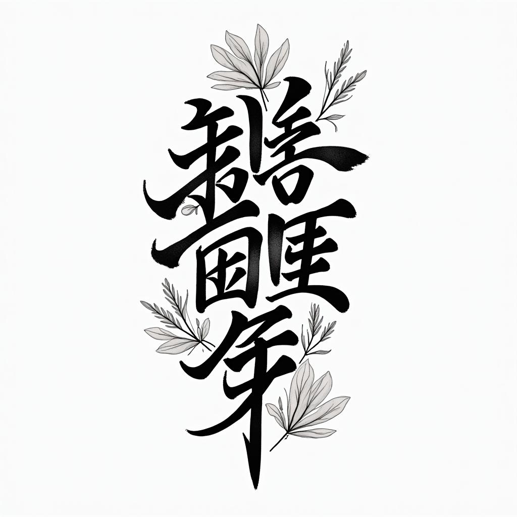 Jorge Alberto Bonilla Flores Aries and stylisttext-based tattoo, japanese font ultra-realistic, perfectly placed, high-quality font design, photo-realistic shading, 8k, high quality, finely detailed typograph - Variation 3