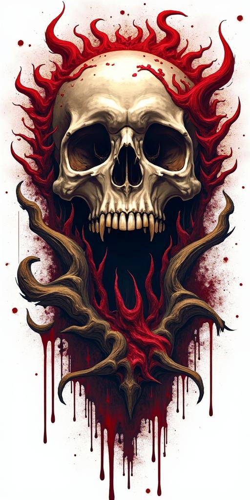 Phoenix in horror tattoo style, showcasing haunting and unsettling, dark and gritty textures with skulls, eerie faces, jgged designs, bold and intense shading - Variation 4