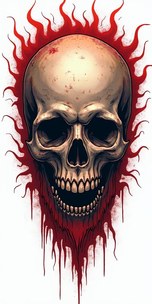Phoenix in horror tattoo style, showcasing haunting and unsettling, dark and gritty textures with skulls, eerie faces, jgged designs, bold and intense shading - Variation 2