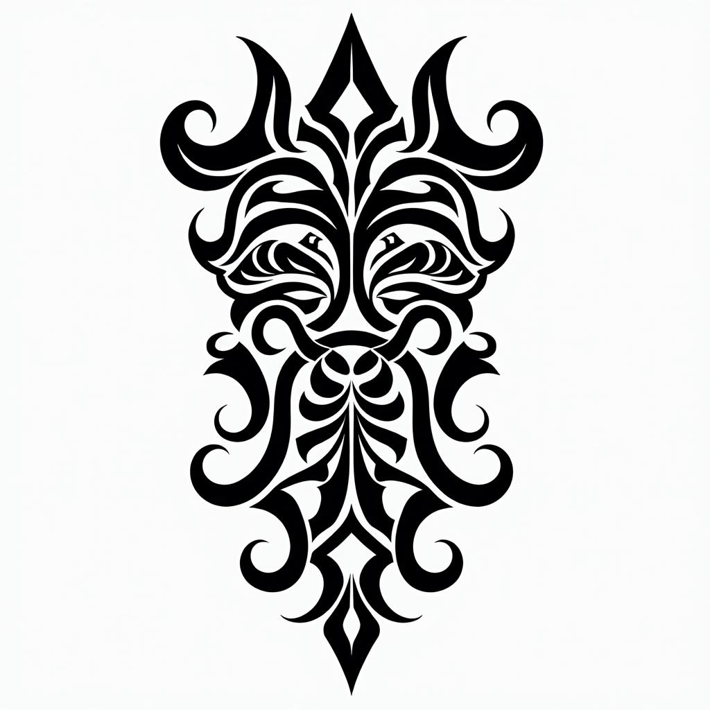 Japanese orientalin tribal tattoo style, featuring bold and black geometric shapes, curved lines, intertwine and flow seamlessly, creating a powerful and symbolic design, polynesian and maori styles