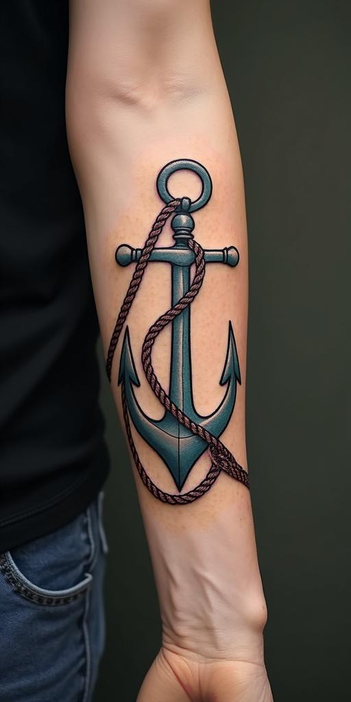 Anchor with nautical rope and compassin 8-bit tattoo style, minimalistic pixel style tattoo, pixel art with simplified shapes and retro gaming visuals, inspired by 8-bit pixel based detailing