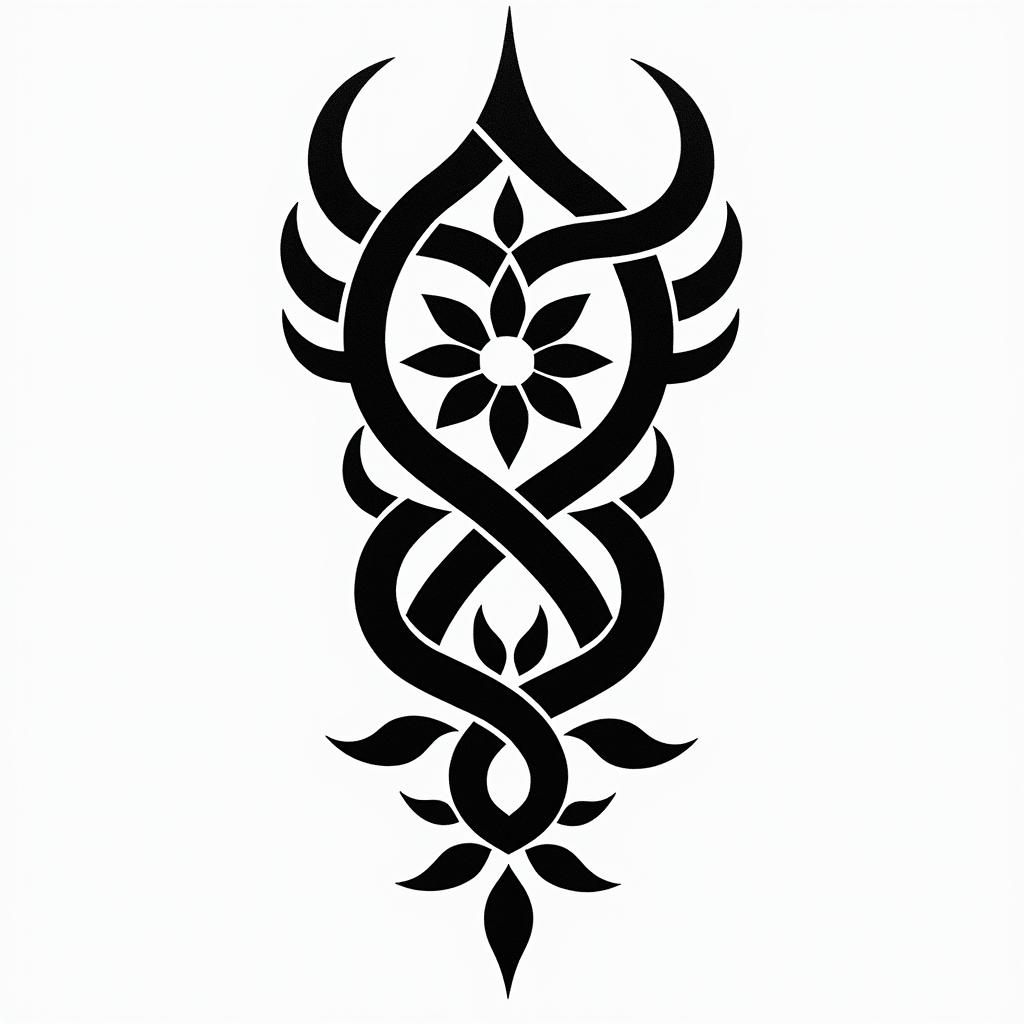 Born in to sin 07in tribal tattoo style, featuring bold and black geometric shapes, curved lines, intertwine and flow seamlessly, creating a powerful and symbolic design, polynesian and maori styles