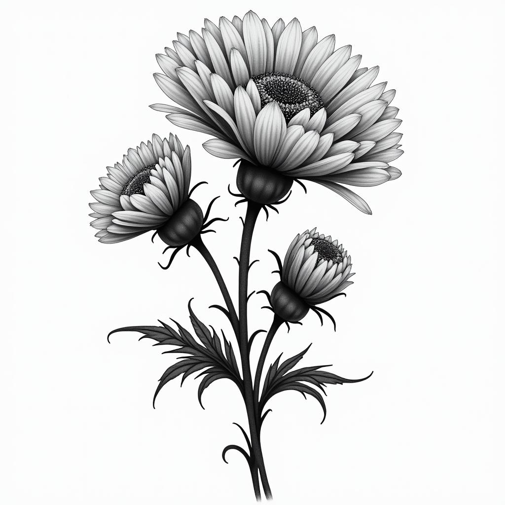 carnation and a chrysanthemumhigly detailed tattoo - Variation 2