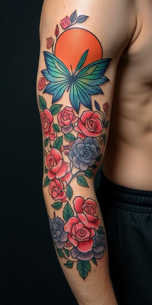Don't l
ook backin pop art style tattoo, featuring bold and vibrant colors, exaggerated outlines, iconic imagery, inspired by comic books and speech bubbles, comic book characters, retro pop culture - Variation 2