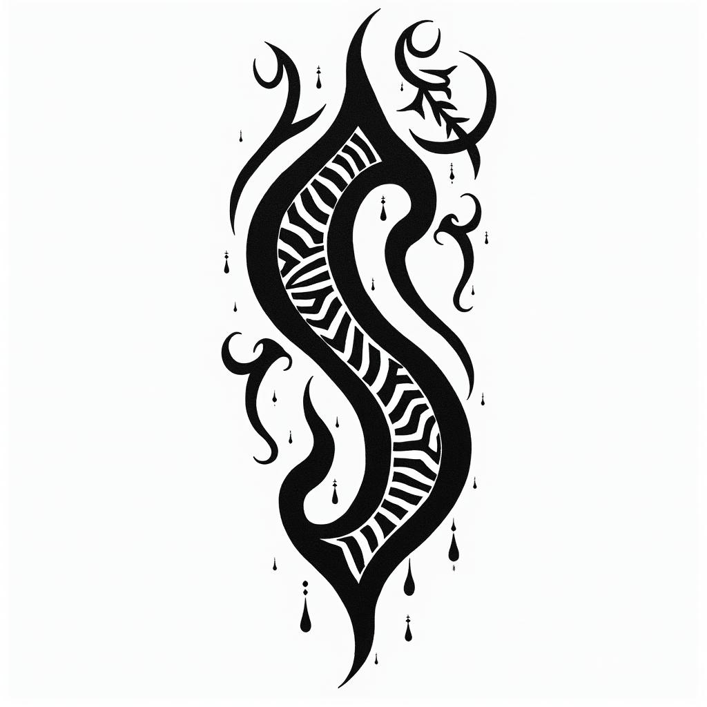Cameron, northwest Washington, diver, we are onein tribal tattoo style, featuring bold and black geometric shapes, curved lines, intertwine and flow seamlessly, creating a powerful and symbolic design, polynesian and maori styles