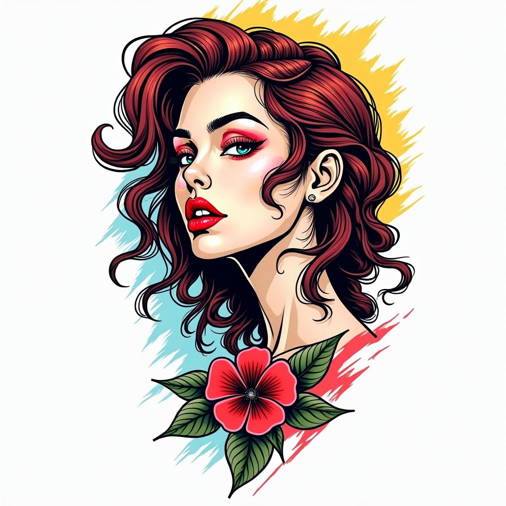 Zayne, Virgo, Birminghamin pop art style tattoo, featuring bold and vibrant colors, exaggerated outlines, iconic imagery, inspired by comic books and speech bubbles, comic book characters, retro pop culture - Variation 1