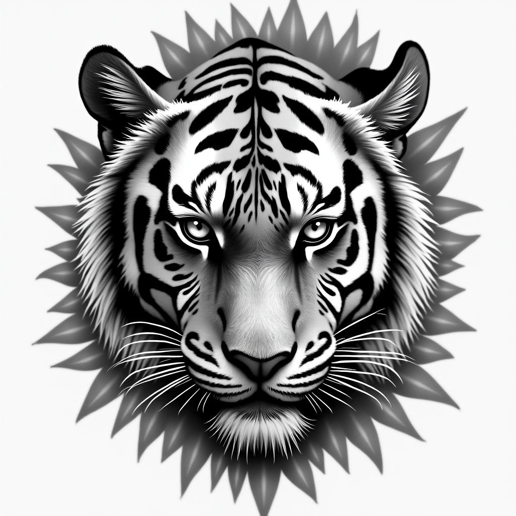 Tiger with intense eyes in a junglehigly detailed tattoo - Variation 13