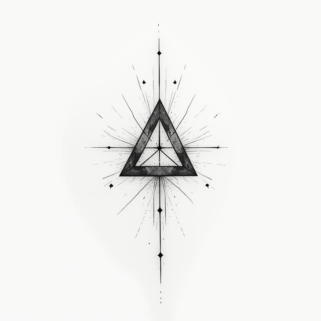 Michelle, Leo, Albuquerque New Mexicoin minimalist style tattoo, featuring simple shapes and fine lines, with minimal shading and details, tiny triangles, creating a sense of balance and harmony