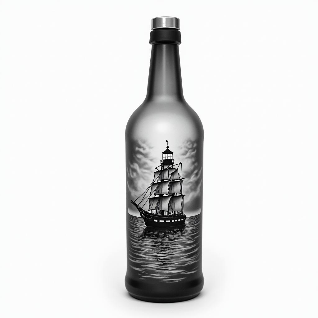 Bottle with light house and ship higly detailed tattoo - Variation 3