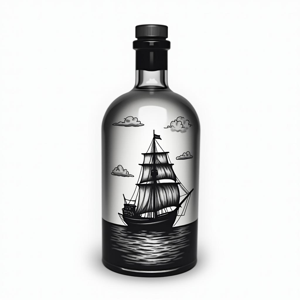 Bottle with light house and ship higly detailed tattoo
