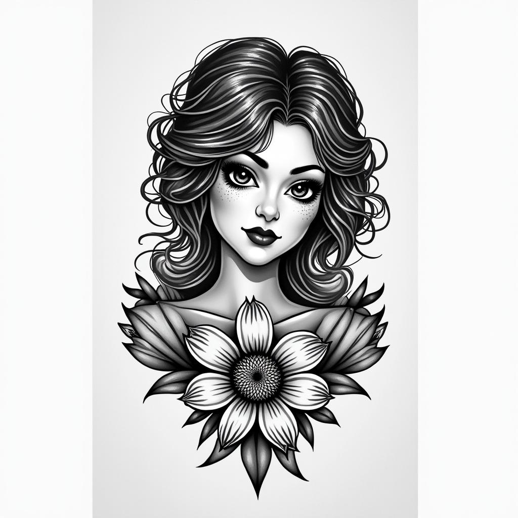 Michelle, Leo, Albuquerque New Mexicoin authentic tattoo style, incorporating traditional modifications, bold black outlines, solid color fills, featuring classic authentic elements - Variation 2