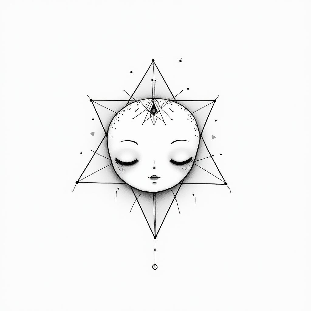 Refine names child Eva Raphaël Elysa transmission valuein minimalist style tattoo, featuring simple shapes and fine lines, with minimal shading and details, tiny triangles, creating a sense of balance and harmony - Variation 4
