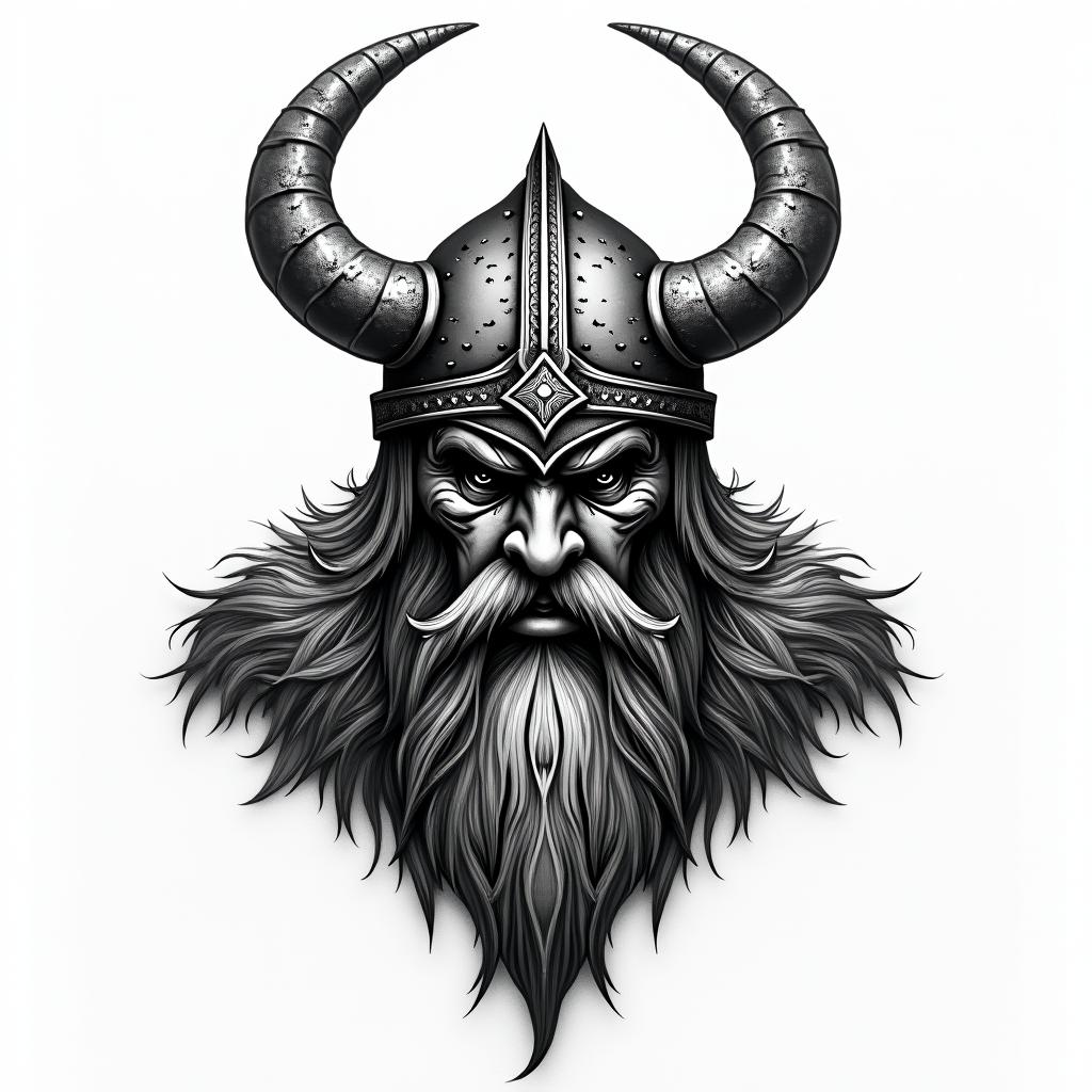 Fierce Viking with intricate helmet designtext-based tattoo, gothic font ultra-realistic, perfectly placed, high-quality font design, photo-realistic shading, 8k, high quality, finely detailed typography - Variation 5
