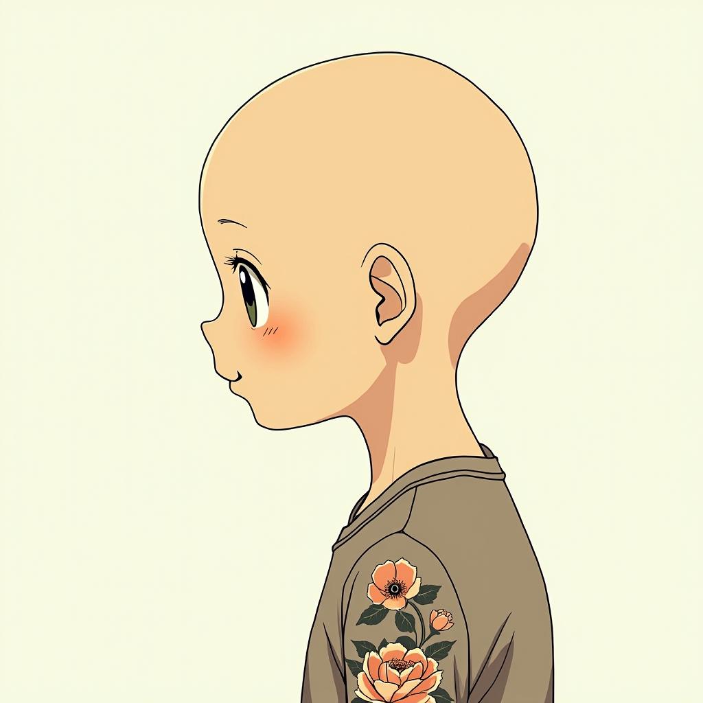 AnimeGhibli, Studio Ghibli aesthetic, hand-drawn anime style, retro nostalgic atmosphere, retro soft pastel color palette with earthy tones, retro Japanese cinematic shot, yellow tint effect, bald character, smooth surface, anime shadow 90's anime style