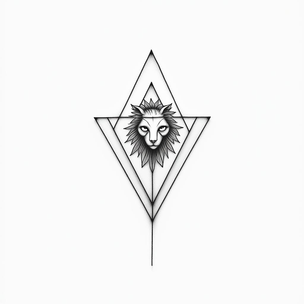 leoin minimalist style tattoo, featuring simple shapes and fine lines, with minimal shading and details, tiny triangles, creating a sense of balance and harmony