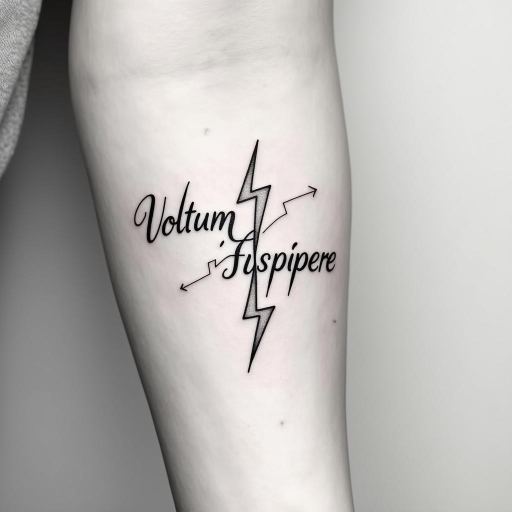 Volatum Suscipere in a calligraphy font
Lightning bolt outline small
Minimalistic design on forearmin minimalist style tattoo, featuring simple shapes and fine lines, with minimal shading and details, tiny triangles, creating a sense of balance and harmony - Variation 2