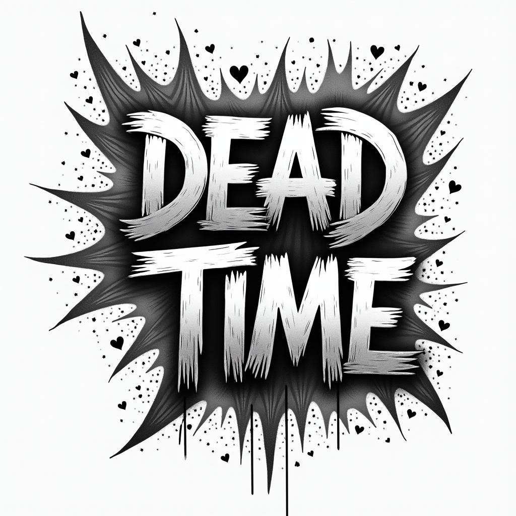 Dead Timein graffiti style tattoo, featuring bold and dynamic street art elements, spray-paint texture with exaggerated lines and expressive, chaotic brushstrokes, intricate lettering incorporated with graffiti tags, symbols like hearts, stars, and wings - Variation 4