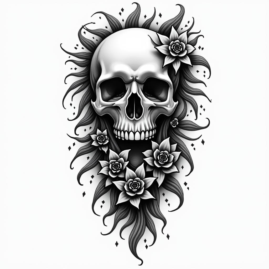 Dead Timein authentic tattoo style, incorporating traditional modifications, bold black outlines, solid color fills, featuring classic authentic elements - Variation 2