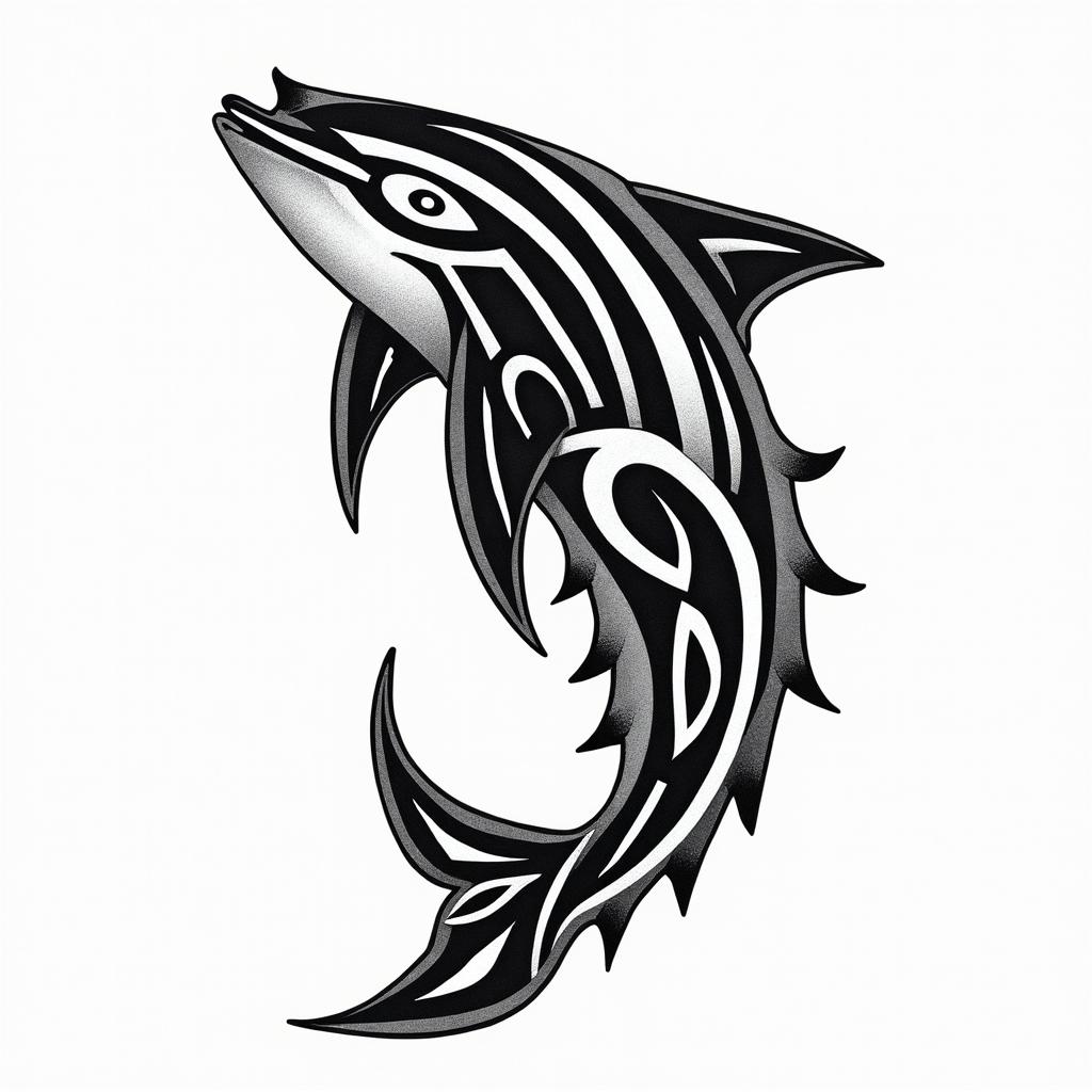Orca, PACIFIC NORTHWESTin tribal tattoo style, featuring bold and black geometric shapes, curved lines, intertwine and flow seamlessly, creating a powerful and symbolic design, polynesian and maori styles - Variation 8