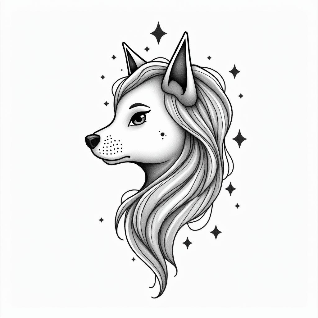 Leo female cutein minimalist style tattoo, featuring simple shapes and fine lines, with minimal shading and details, tiny triangles, creating a sense of balance and harmony - Variation 4