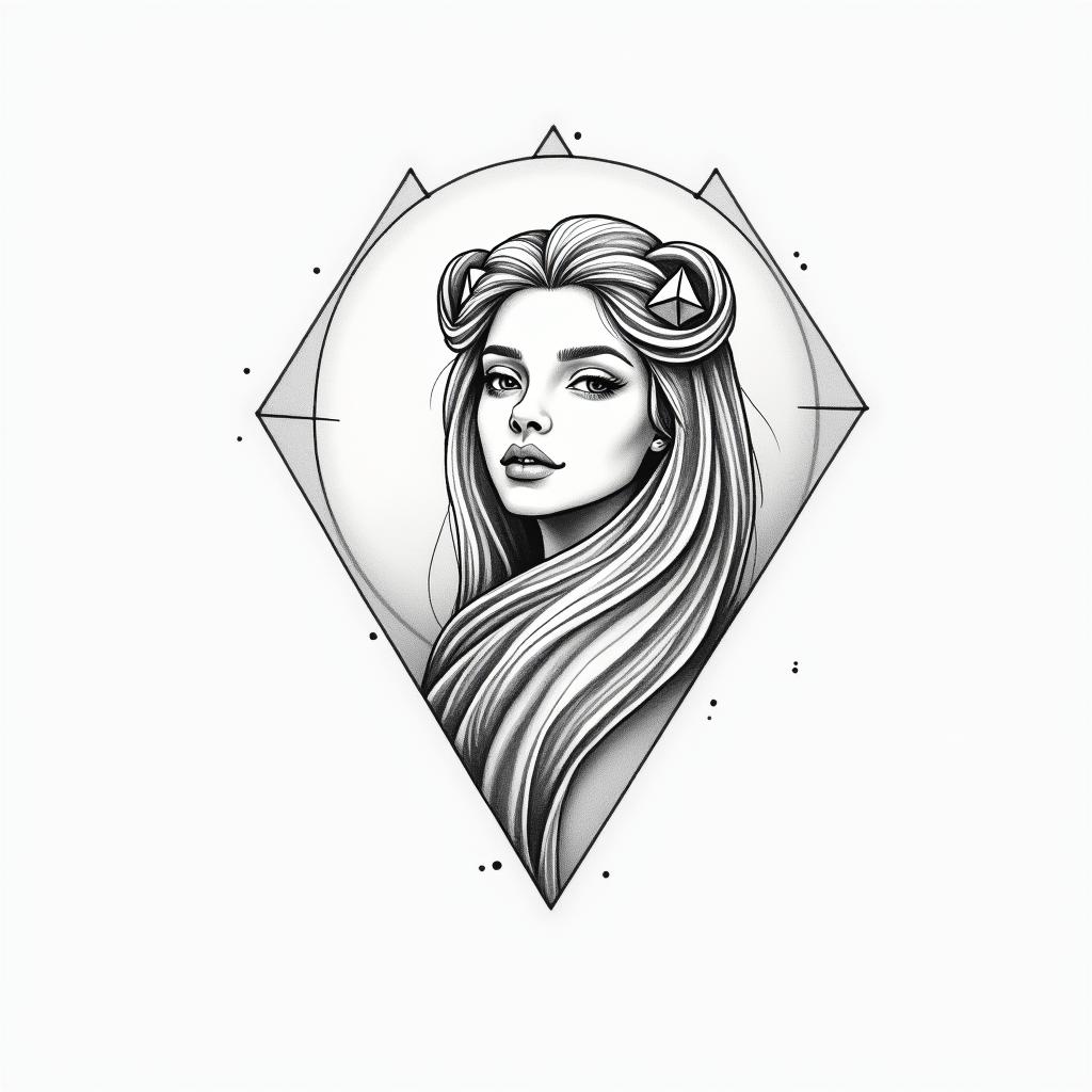 Leo female cutein minimalist style tattoo, featuring simple shapes and fine lines, with minimal shading and details, tiny triangles, creating a sense of balance and harmony - Variation 3