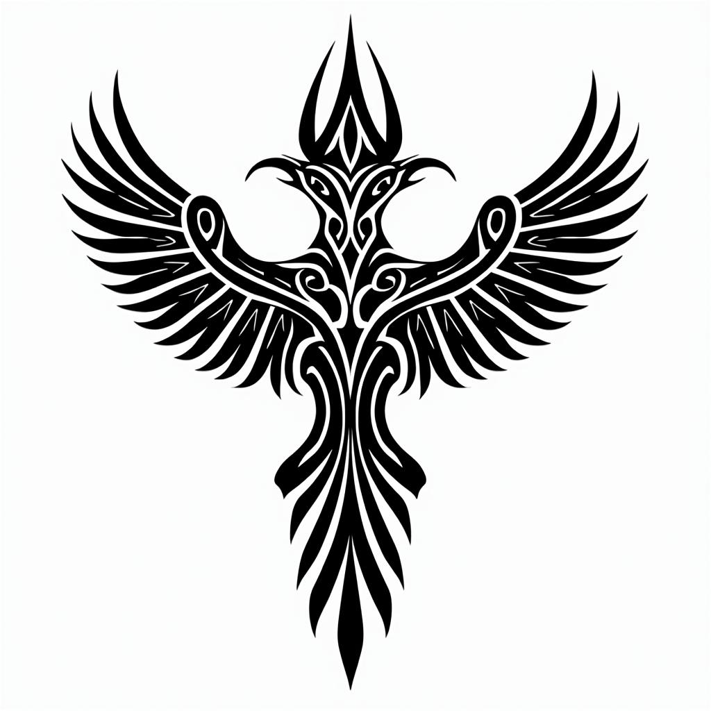 Eagle ray, alien worldin tribal tattoo style, featuring bold and black geometric shapes, curved lines, intertwine and flow seamlessly, creating a powerful and symbolic design, polynesian and maori styles - Variation 6