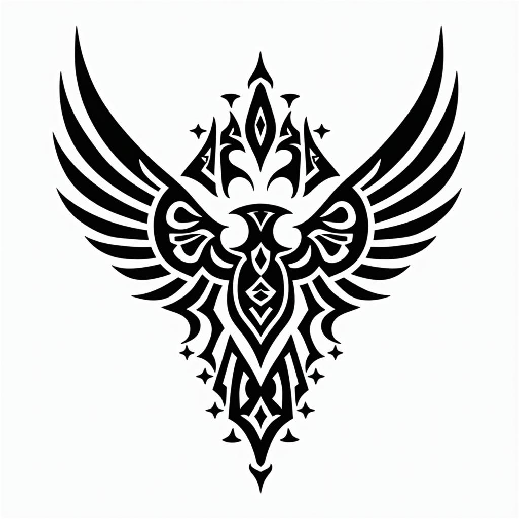 Eagle ray, alien worldin tribal tattoo style, featuring bold and black geometric shapes, curved lines, intertwine and flow seamlessly, creating a powerful and symbolic design, polynesian and maori styles - Variation 2