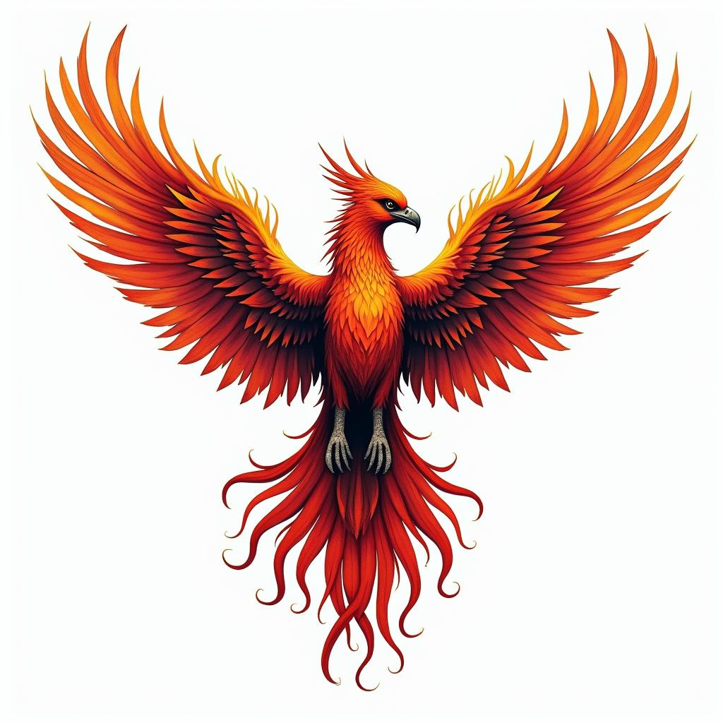 Rising phoenix with vibrant fiery wingsin new school tattoo, pop culture, modern, detailed tattoo, illustrative - Variation 2
