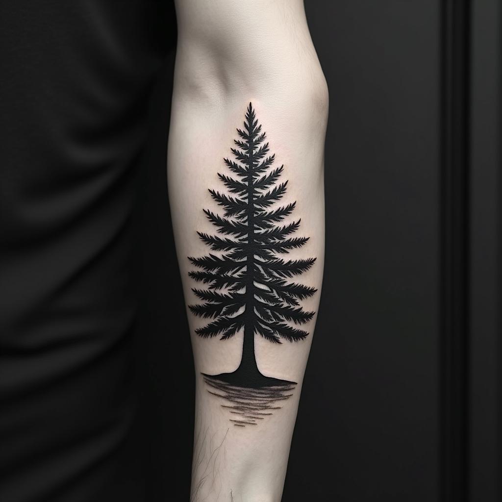 Pine treein realism tattoo style, featuring a highly detailed, lifelike, capturing every detail, photorealistic, ultra realistic, intricate shading, smooth and sharp,  