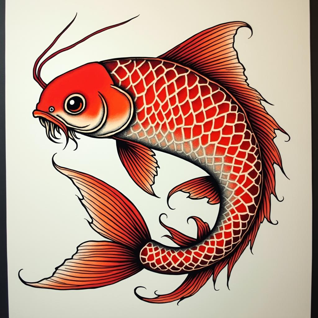 Red fishin japanese style tattoo, detailed tattoo, traditional japanese culture tattoo, mythology, 8k - Variation 3
