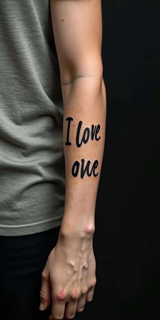 Sandra, I love you.text-based tattoo, japanese font ultra-realistic, perfectly placed, high-quality font design, photo-realistic shading, 8k, high quality, finely detailed typograph - Variation 8