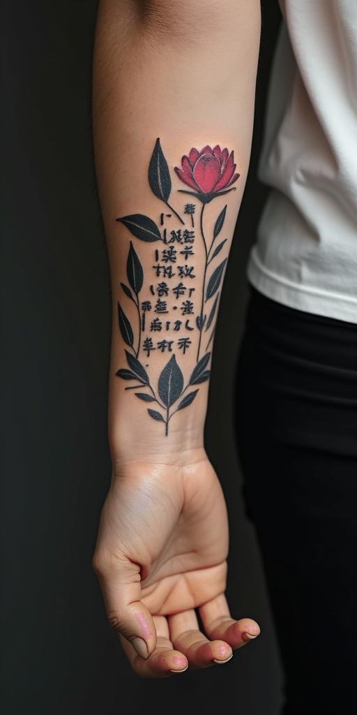 Sandra, I love you.text-based tattoo, japanese font ultra-realistic, perfectly placed, high-quality font design, photo-realistic shading, 8k, high quality, finely detailed typograph - Variation 2