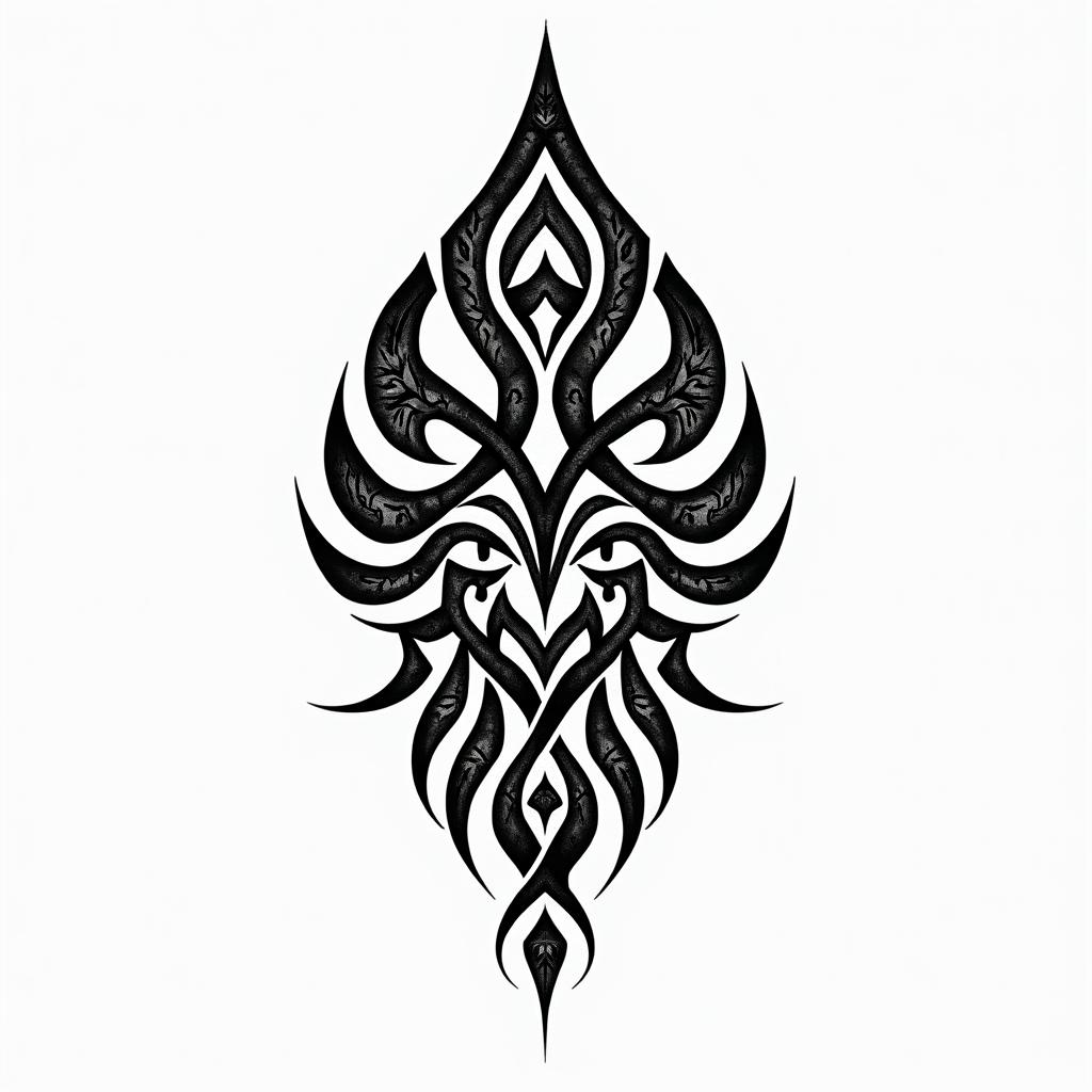 Andrea, cancer, Venezuelain tribal tattoo style, featuring bold and black geometric shapes, curved lines, intertwine and flow seamlessly, creating a powerful and symbolic design, polynesian and maori styles