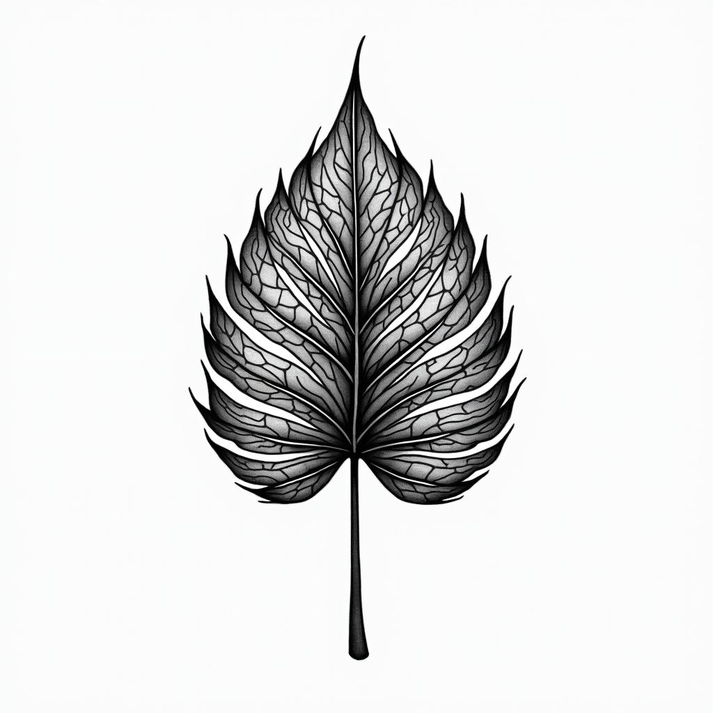 Monstera leaf in geometric style tattoo, blending hexagons, mandala-inspired patterns, symmetrical and fractal design, clean lines, sharp angles - Variation 2