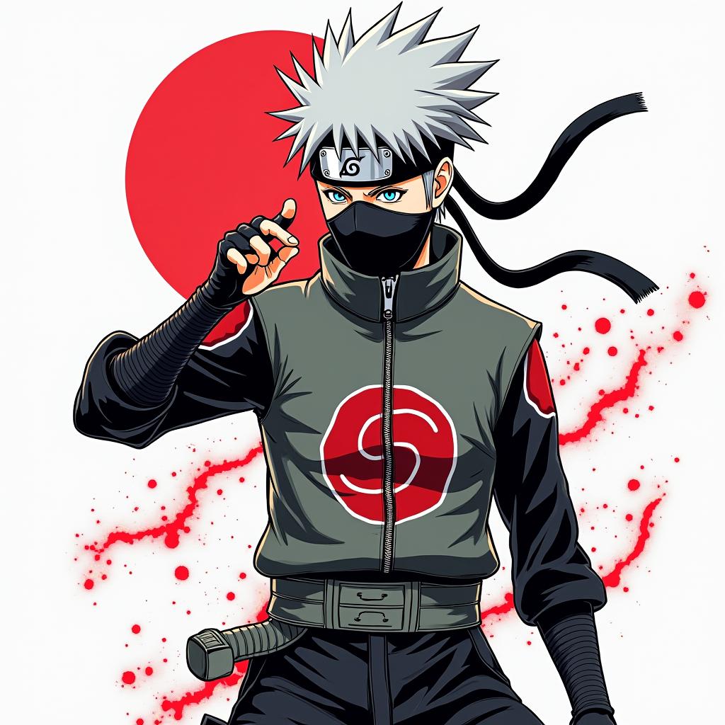 Kakashi Sensei from Naruto using Chidoriin pop art style tattoo, featuring bold and vibrant colors, exaggerated outlines, iconic imagery, inspired by comic books and speech bubbles, comic book characters, retro pop culture - Variation 2