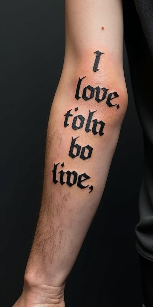 Sandra, I love you.text-based tattoo, gothic font ultra-realistic, perfectly placed, high-quality font design, photo-realistic shading, 8k, high quality, finely detailed typography - Variation 2