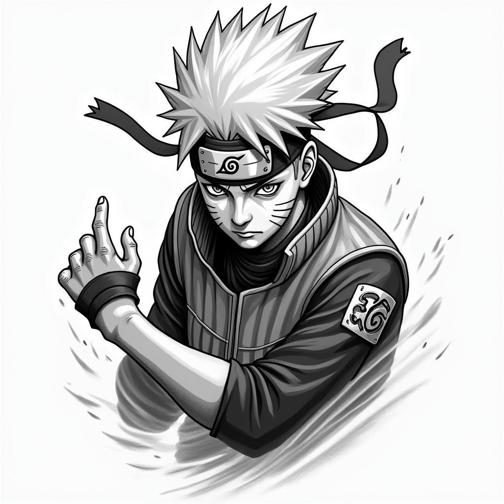 Kakashi Sensei from Naruto using Chidoriin new school tattoo, pop culture, modern, detailed tattoo, illustrative - Variation 4