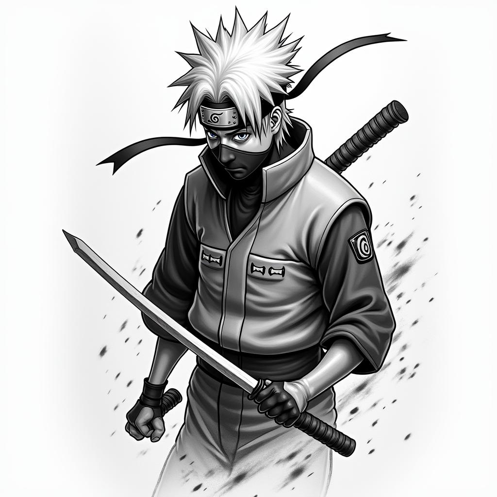 Kakashi sensei from Naruto using Chidori.in japanese style tattoo, detailed tattoo, traditional japanese culture tattoo, mythology, 8k - Variation 3