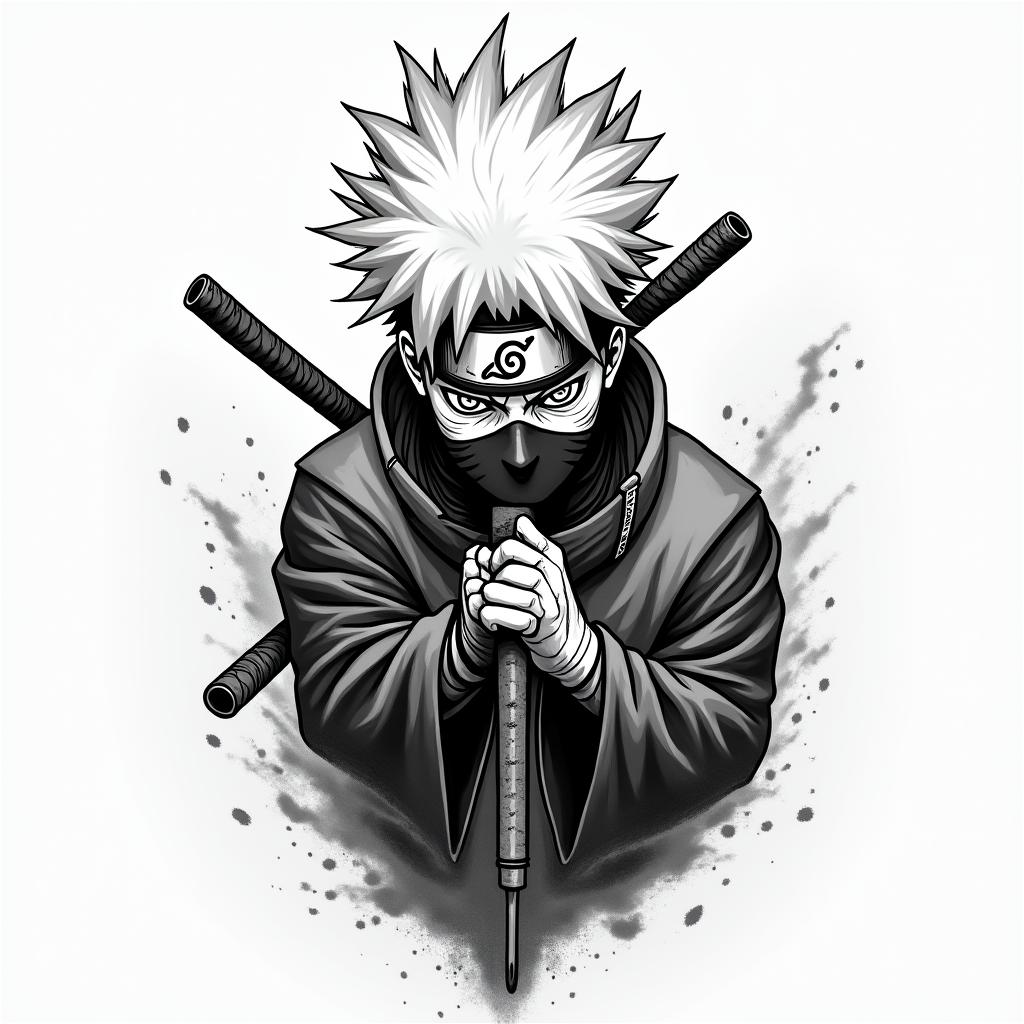 Kakashi sensei from Naruto using Chidori.in japanese style tattoo, detailed tattoo, traditional japanese culture tattoo, mythology, 8k - Variation 4