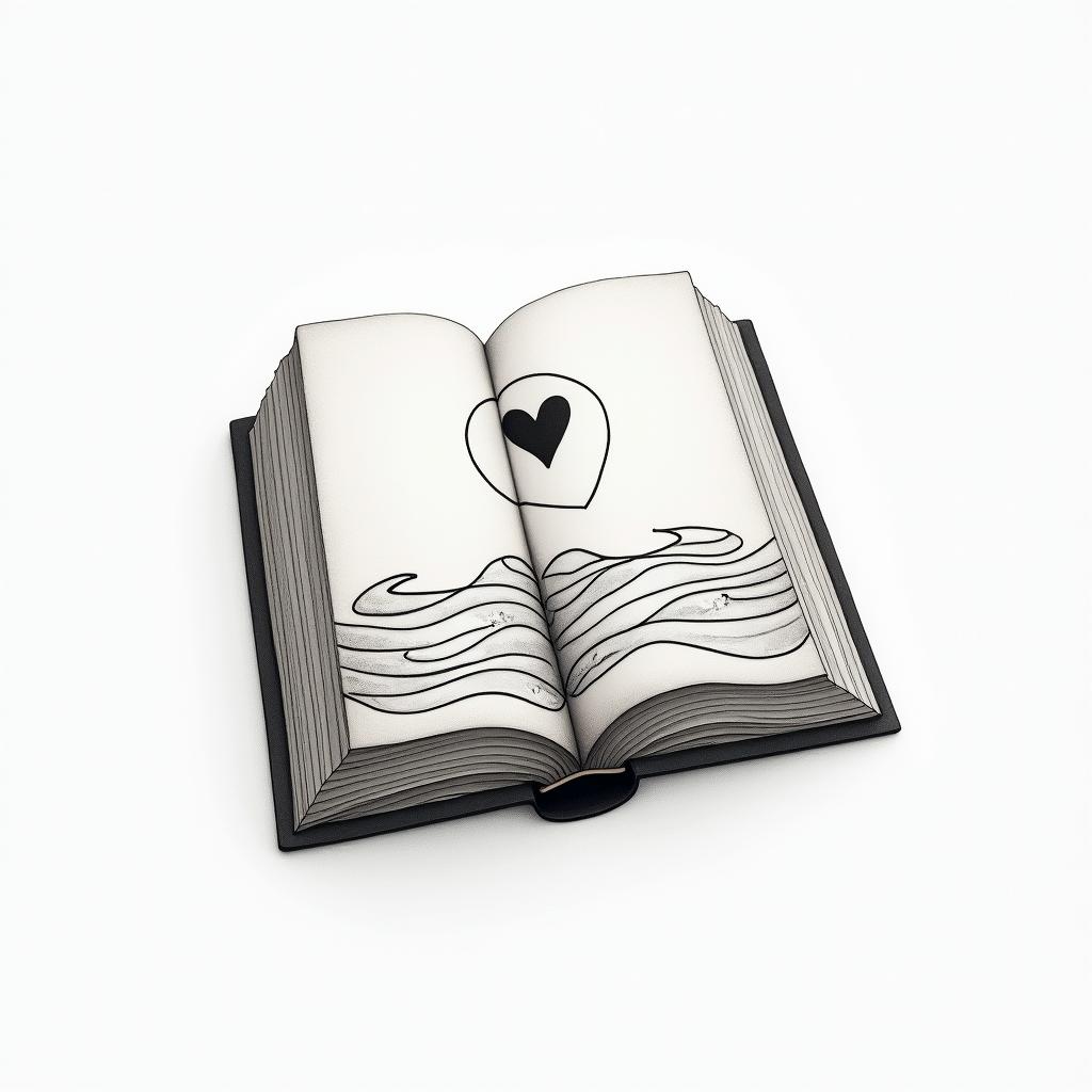 Bookin Modest style tattoo, featuring soft, delicate line work with simple and meaningful symbols, gentle waves, a heart, evoking a sense of serenity and grace, - Variation 4