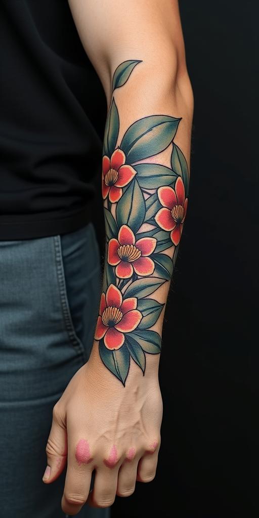 Leonin authentic tattoo style, incorporating traditional modifications, bold black outlines, solid color fills, featuring classic authentic elements - Variation 8