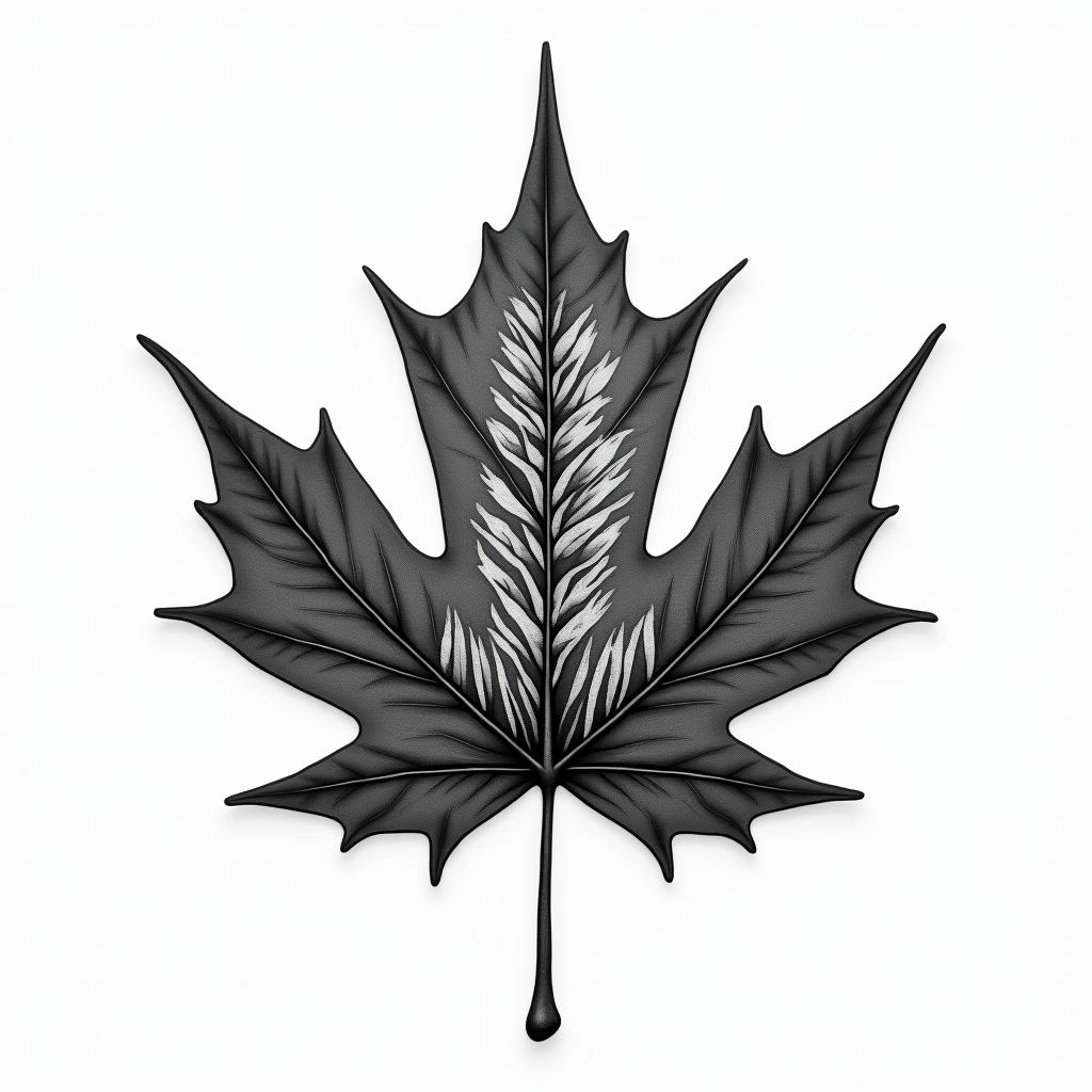 Maple leaf with abstract art insidehigly detailed tattoo - Variation 4