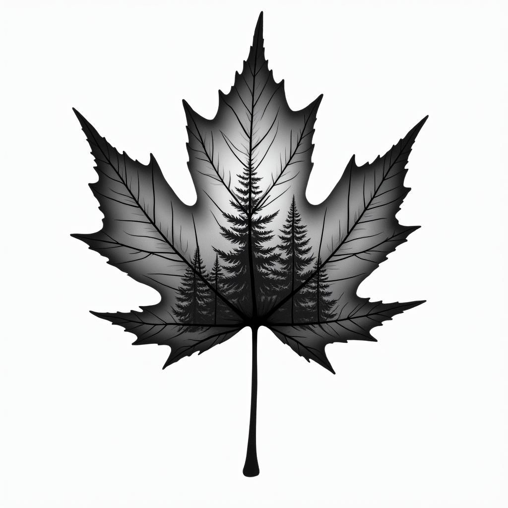 Maple leaf with abstract art insidehigly detailed tattoo