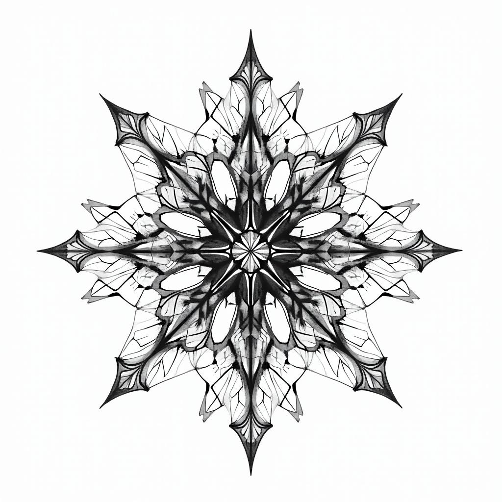 Fine lines, important dates, Phoenix in geometric style tattoo, blending hexagons, mandala-inspired patterns, symmetrical and fractal design, clean lines, sharp angles