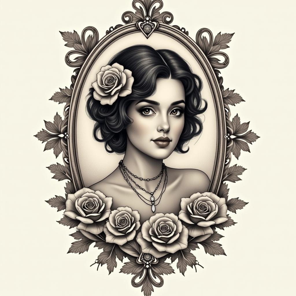 Juan, Gemini, Ibaguéin victorian style tattoo, featuring vintage and elegant elements, ornate frames, roses, antique, sepia-toned color scheme - Variation 2