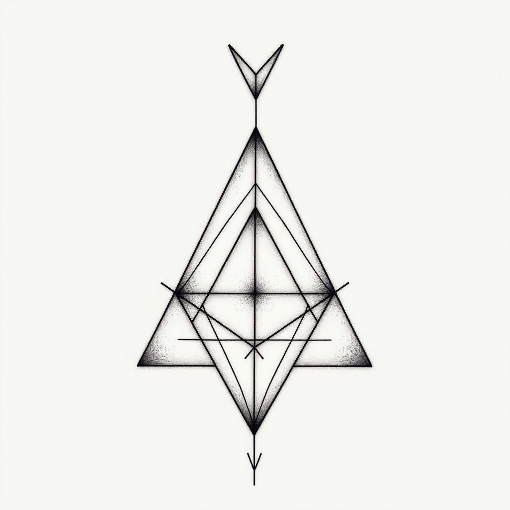 Rebecca, Aquarius, 1992in minimalist style tattoo, featuring simple shapes and fine lines, with minimal shading and details, tiny triangles, creating a sense of balance and harmony