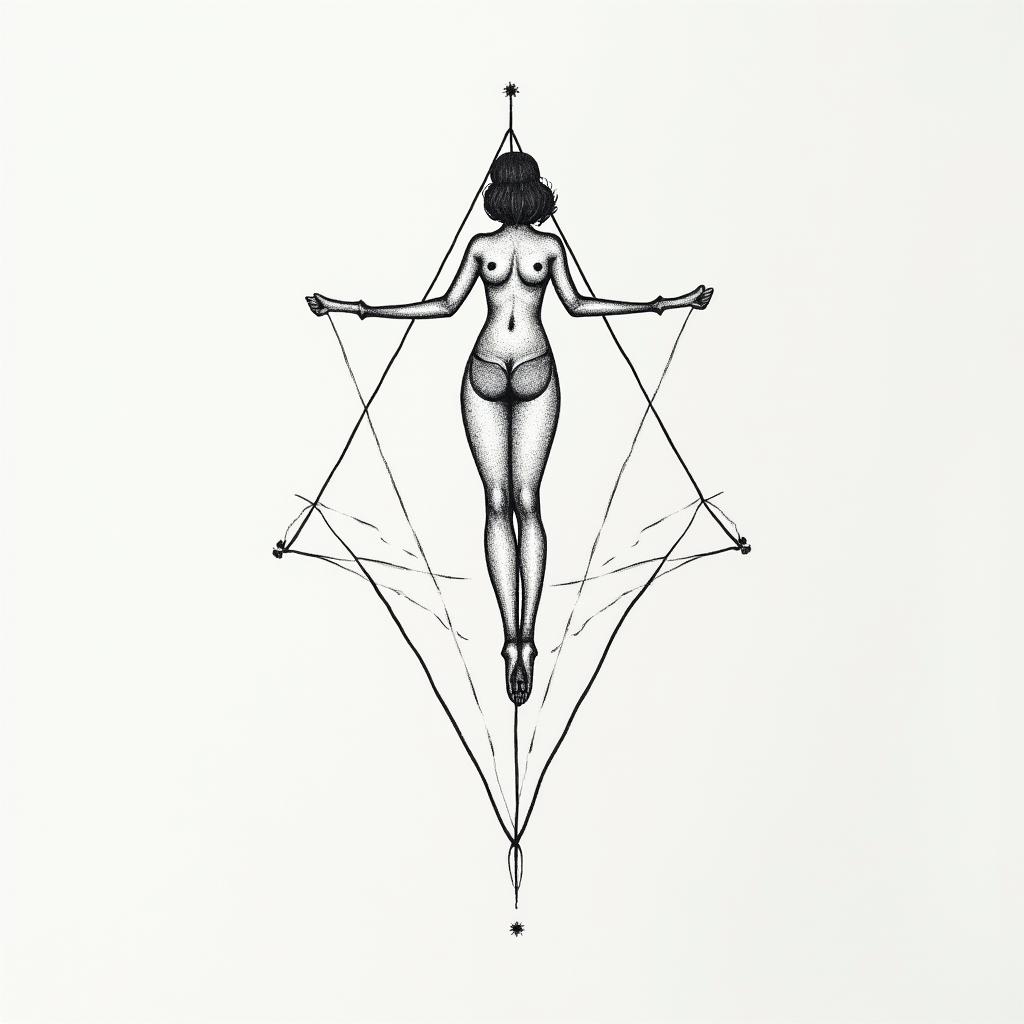 Rebecca, Aquarius, 1992in minimalist style tattoo, featuring simple shapes and fine lines, with minimal shading and details, tiny triangles, creating a sense of balance and harmony - Variation 3