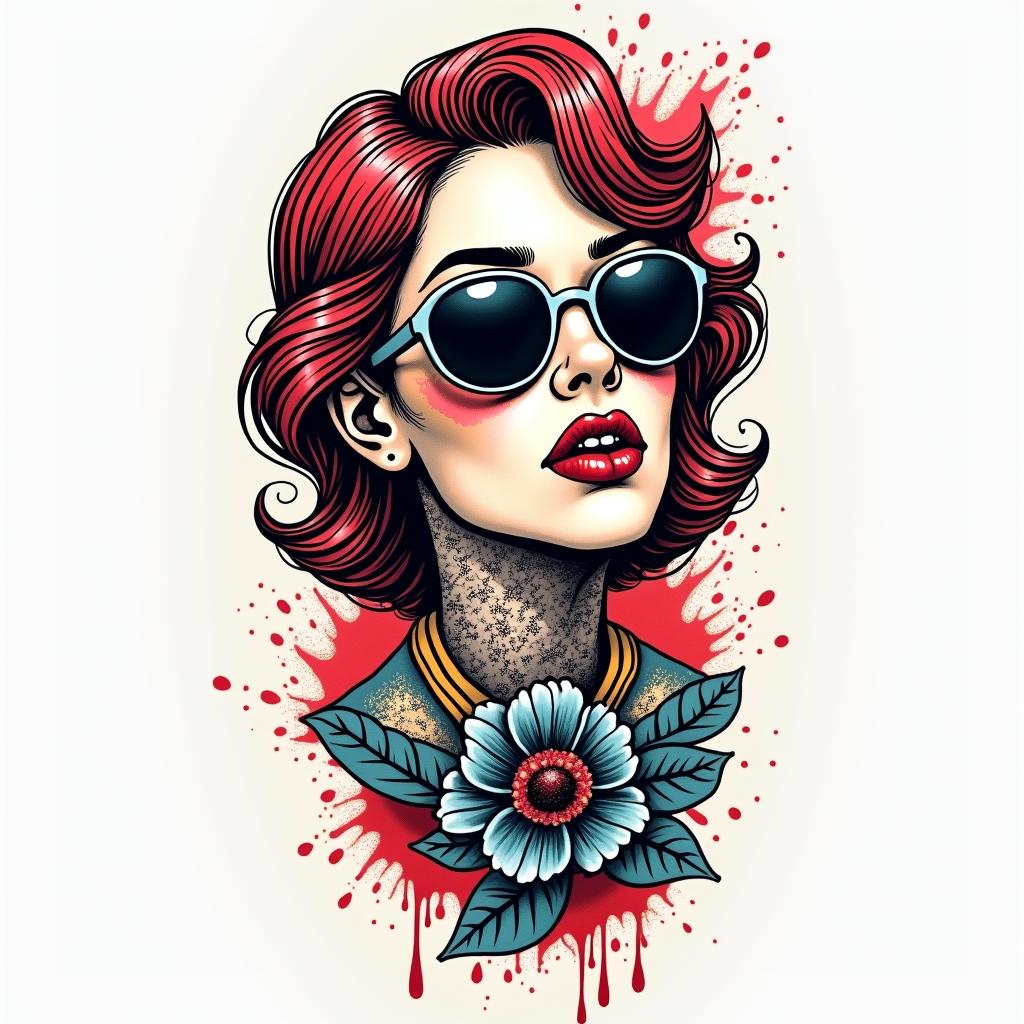 Edalmagain pop art style tattoo, featuring bold and vibrant colors, exaggerated outlines, iconic imagery, inspired by comic books and speech bubbles, comic book characters, retro pop culture