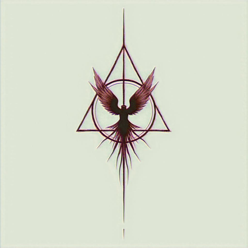 Minimalist, survivor, Nordic runes year, Phoenixin minimalist style tattoo, featuring simple shapes and fine lines, with minimal shading and details, tiny triangles, creating a sense of balance and harmony - Variation 2