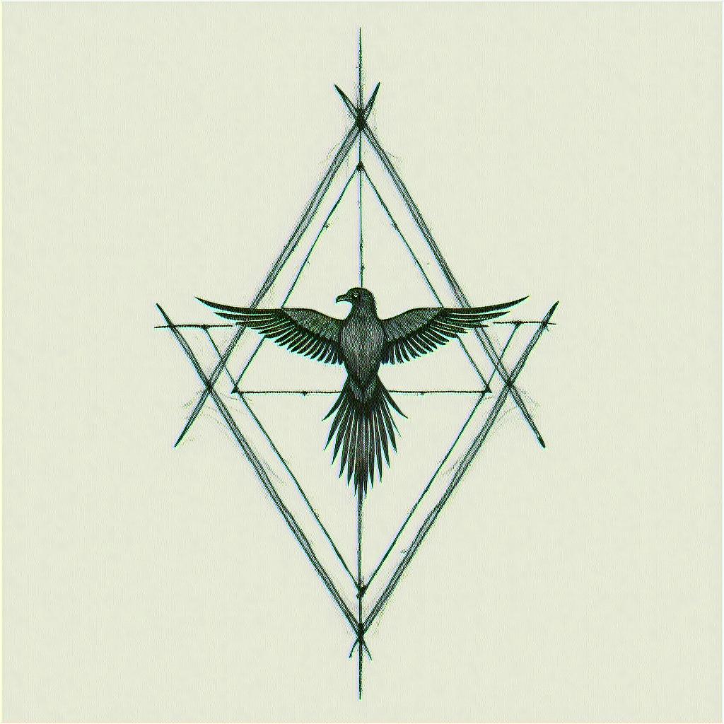Minimalist, survivor, Nordic runes year, Phoenixin minimalist style tattoo, featuring simple shapes and fine lines, with minimal shading and details, tiny triangles, creating a sense of balance and harmony - Variation 4
